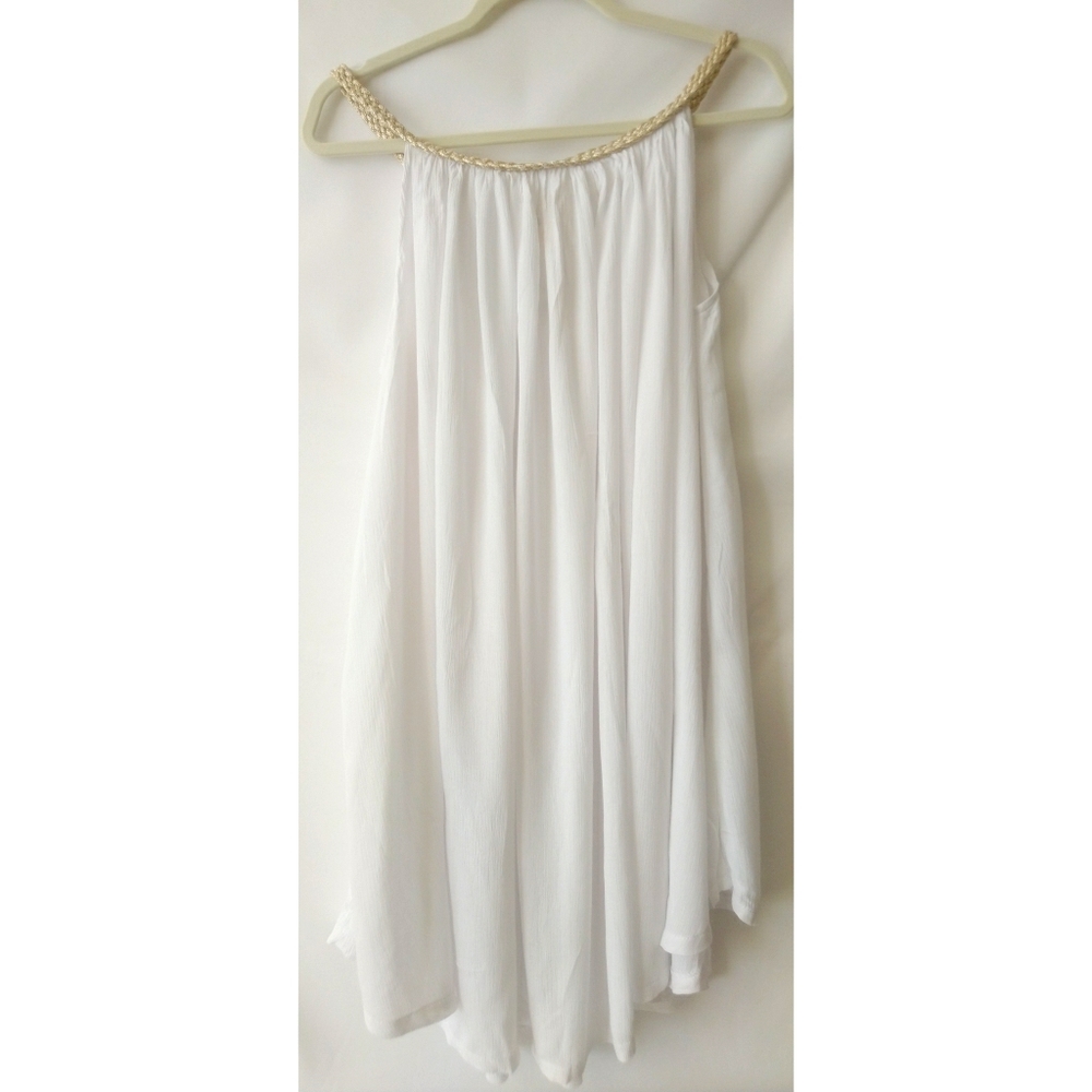 Sand and spirit gold rope neckline white dress
